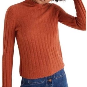 ♥️ Madewell Donegal Everest Mock Neck Wool Blend Rust Orange Sweater Size Medium